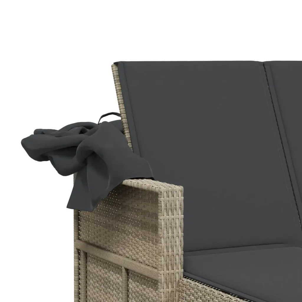 Double Sun Lounger Grey Canopy Cushions Adjustable Backrest Outdoor Furniture