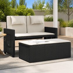 Black Reclining Garden Bench Loveseat with Cushions
