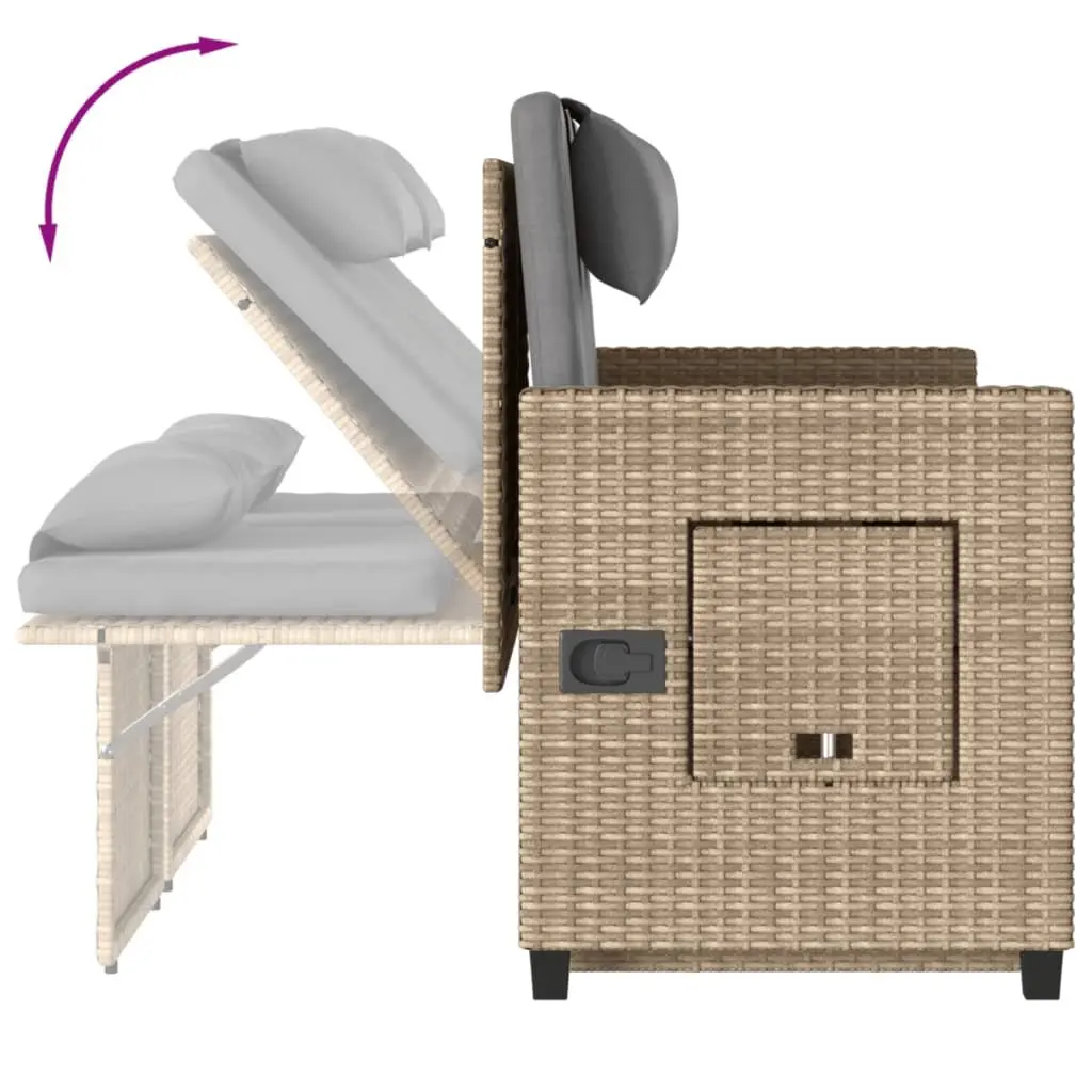Outdoor Garden Bench Beige 2-in-1 Reclining Loveseat Sofa Bed with Cushions