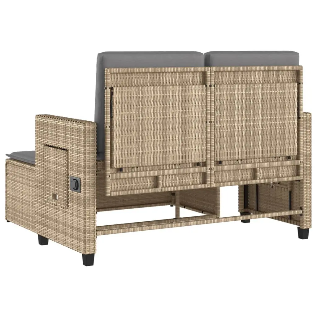 Outdoor Garden Bench Beige 2-in-1 Reclining Loveseat Sofa Bed with Cushions