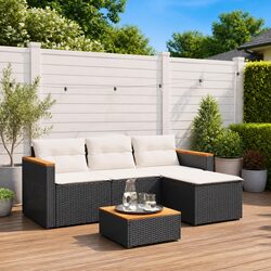 3 Piece Outdoor Garden Sofa Set with Cushions Black Poly Rattan Patio Furniture