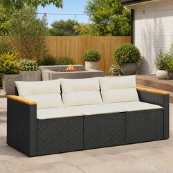 3-Seater Garden Sofa with Cushions Black Outdoor Patio Furniture