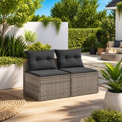 Outdoor Sofa Set: 2 Piece Armless Grey Seating with Cushions