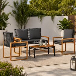 4 Piece Garden Lounge Set Outdoor Furniture Black Cushions Patio Seating
