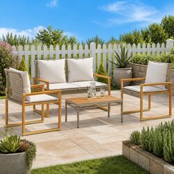 4 Piece Outdoor Garden Lounge Set Featuring Beige Cushions