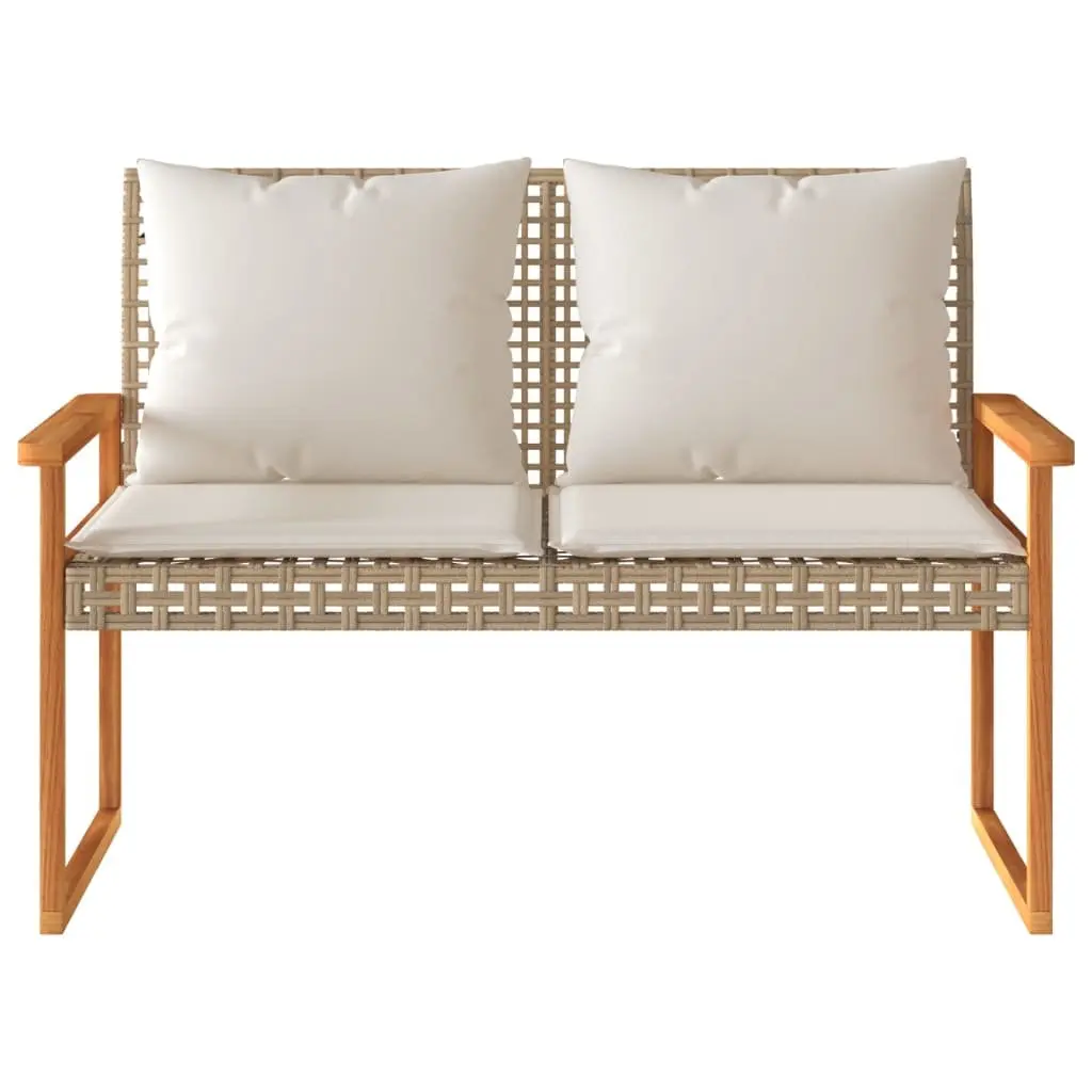 Beige Outdoor Lounge Set 4 Piece Poly Rattan Patio Furniture with Cushions and Acacia Wood Table