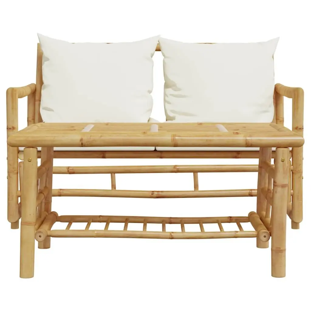 2 Piece Garden Sofa Set Brown Cushions Durable Bamboo Construction