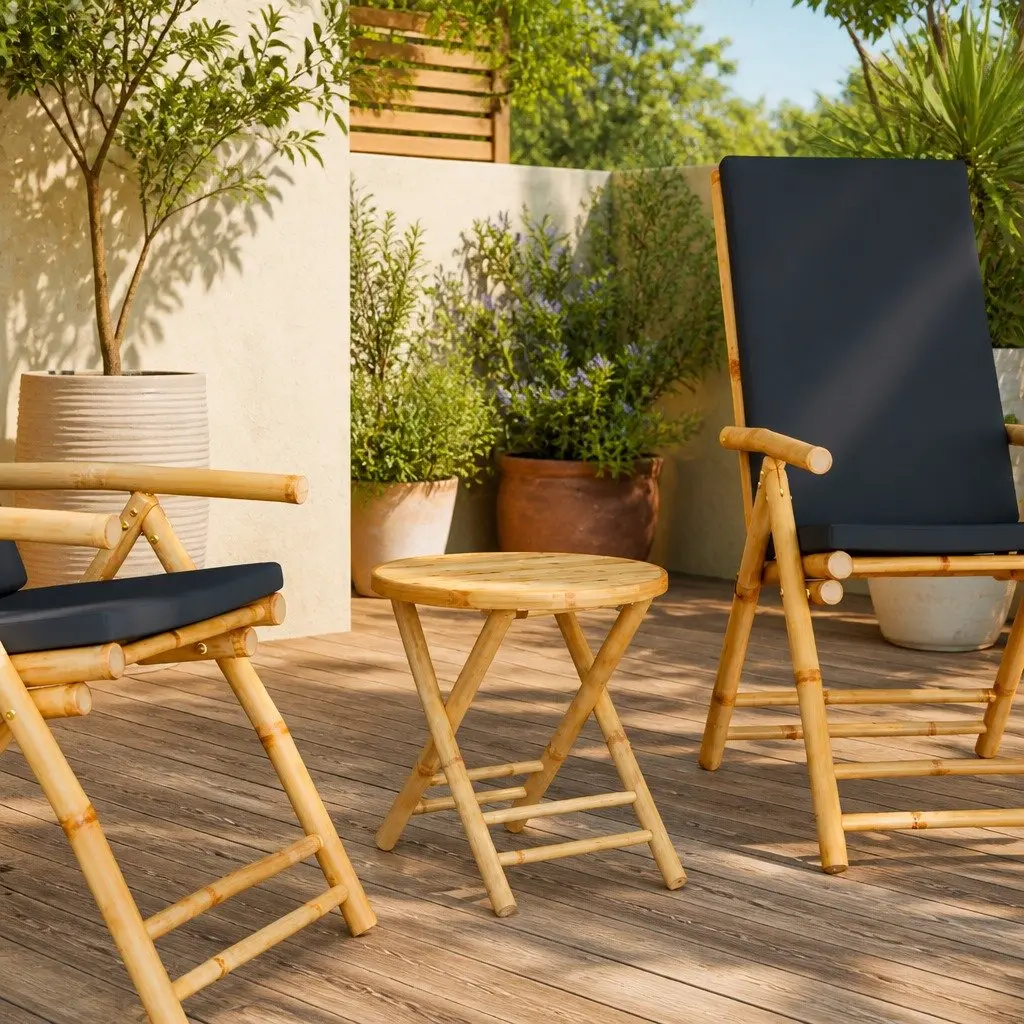Brown Bamboo Folding Garden Table Portable Outdoor Patio Furniture 45cm