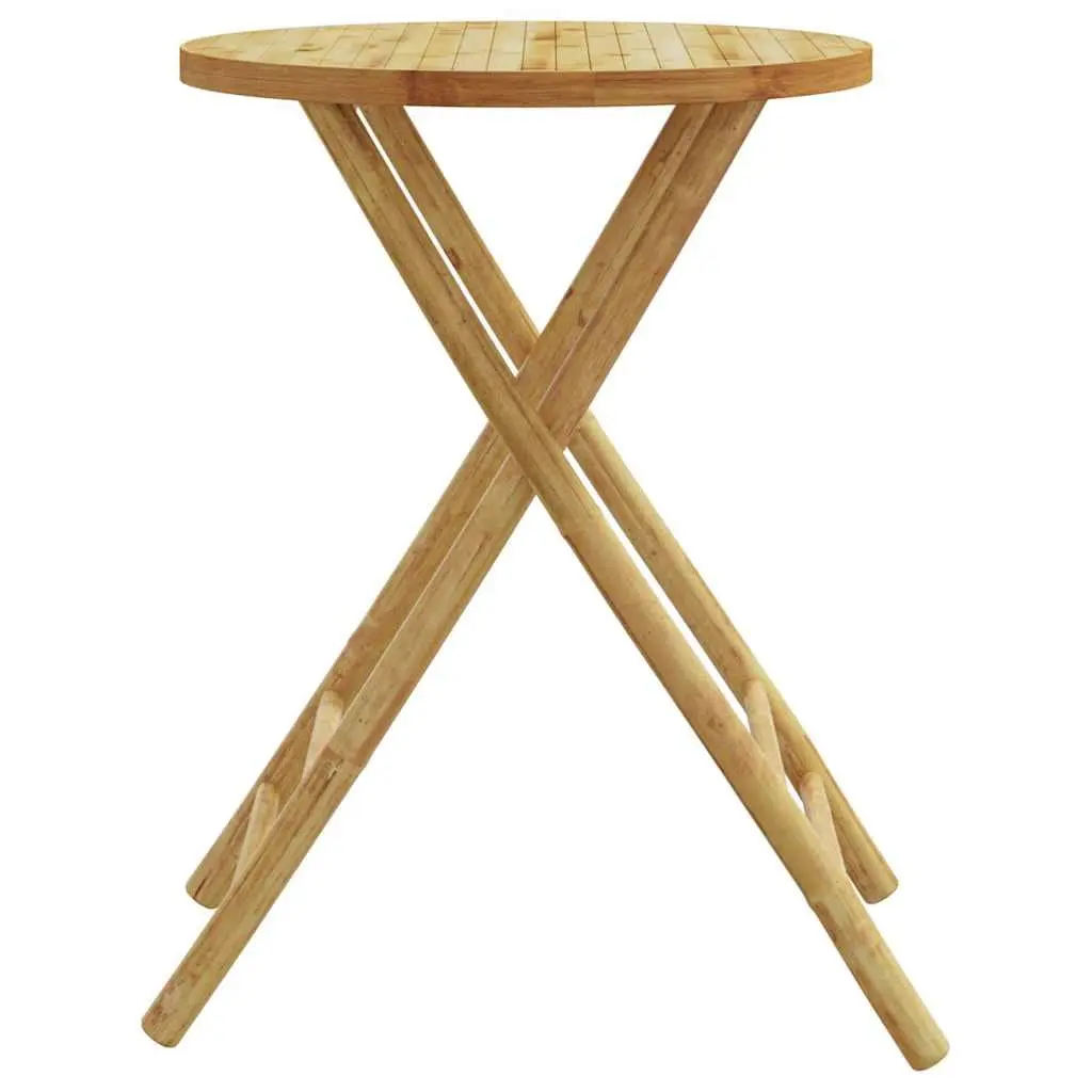 Folding Garden Table Brown Bamboo Round 55x75cm Portable Outdoor Furniture