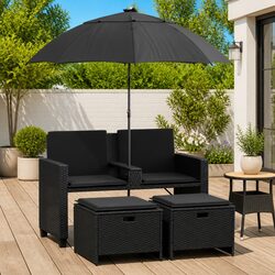 2-Seater Garden Sofa with Footstools and Parasol