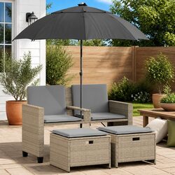 Garden Sofa 2-Seater Outdoor Patio Furniture with Parasol Stools Beige
