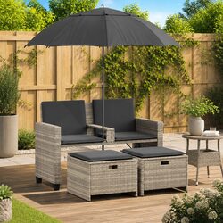 Concise 2-Seater Garden Sofa Set with Parasol and Stools
