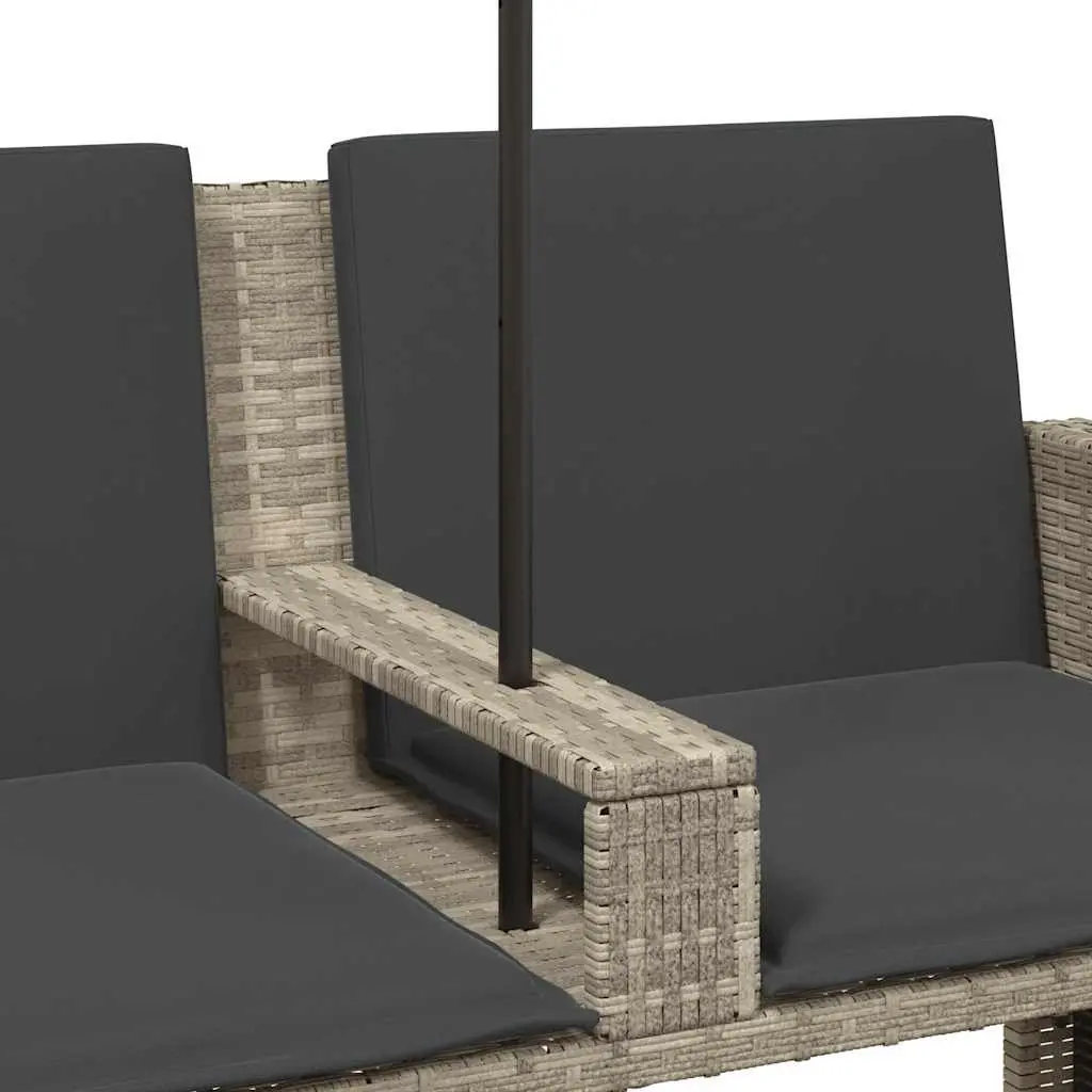 Garden Sofa Light Grey 2-Seater with Parasol and Stools Poly Rattan Outdoor Set