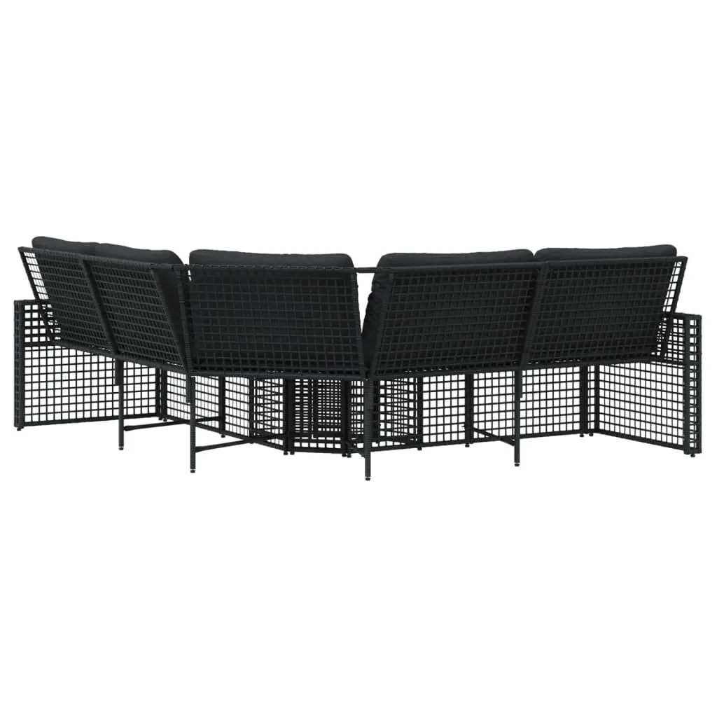 L-Shaped Garden Sofa Black PE Poly Rattan Outdoor Patio with Footstool Cushions