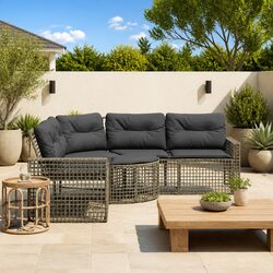 L-Shaped Outdoor Sofa and Footstool Set - Grey