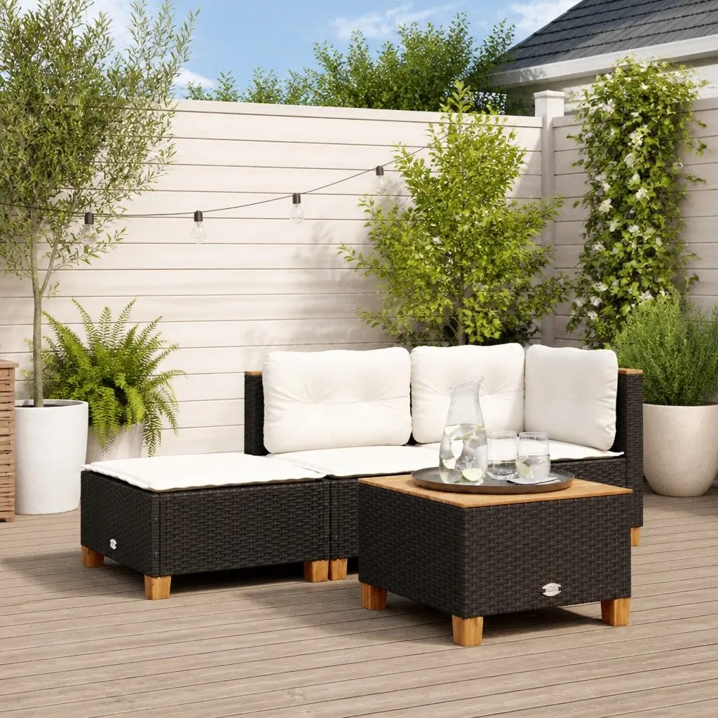 Garden Stool with Cushion Black Outdoor Footrest Patio Lounge Seat Rattan