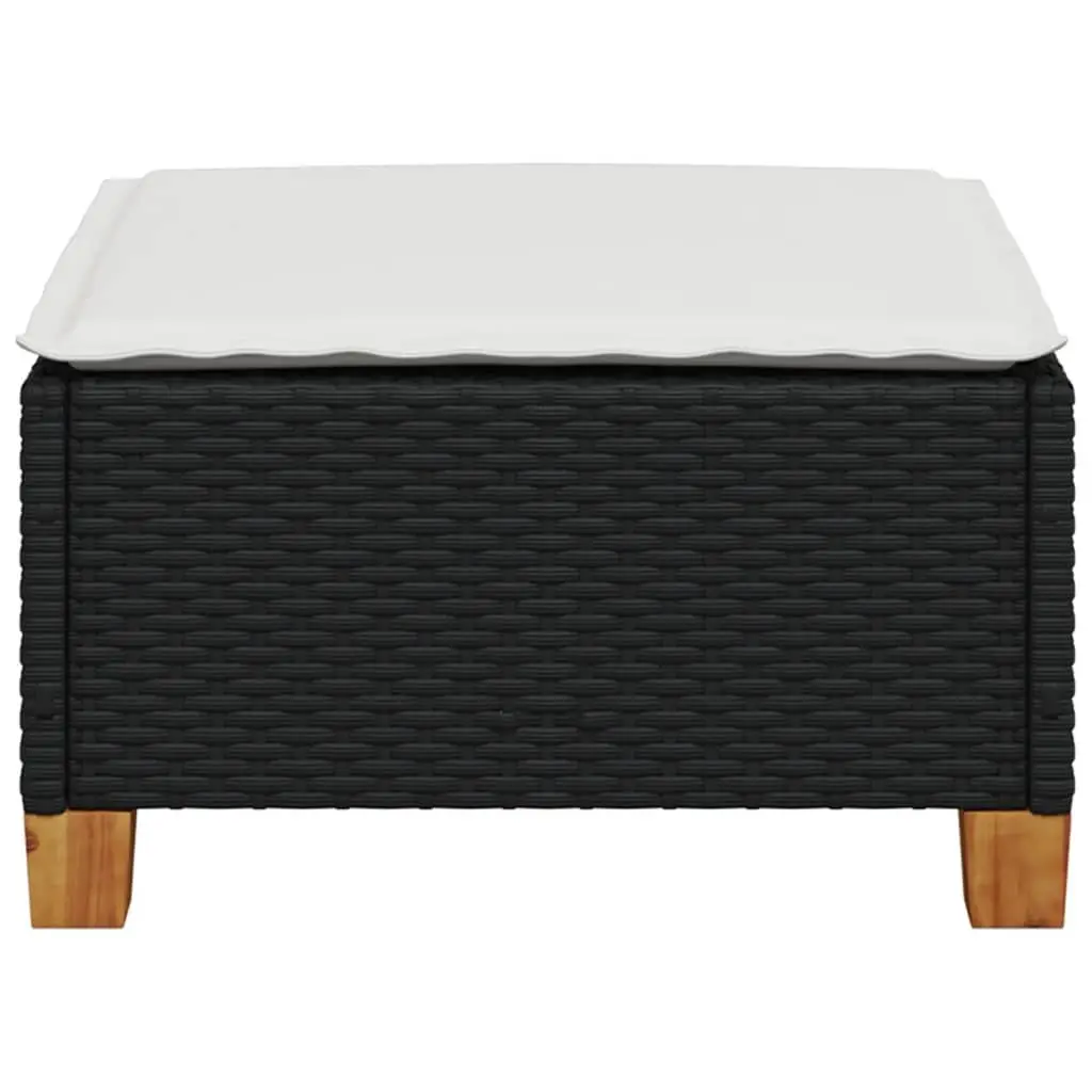 Garden Stool with Cushion Black Outdoor Footrest Patio Lounge Seat Rattan