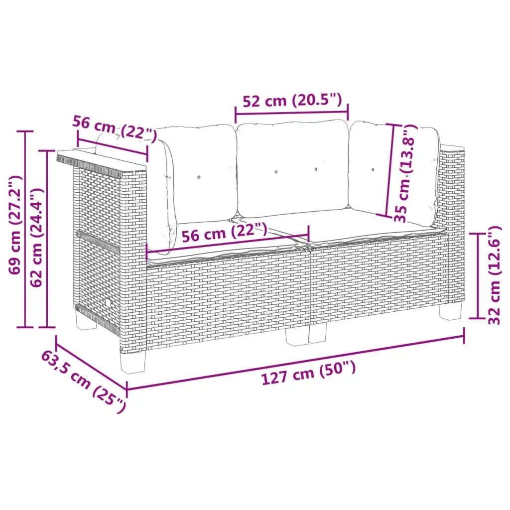 Outdoor Corner Sofa Black 2 Piece Modular Cushioned Seating