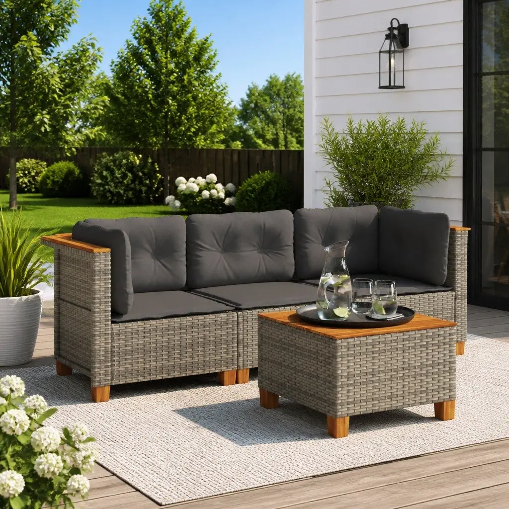 Outdoor Garden Sofa Grey 3-Seater PE Rattan Modular Lounge Furniture