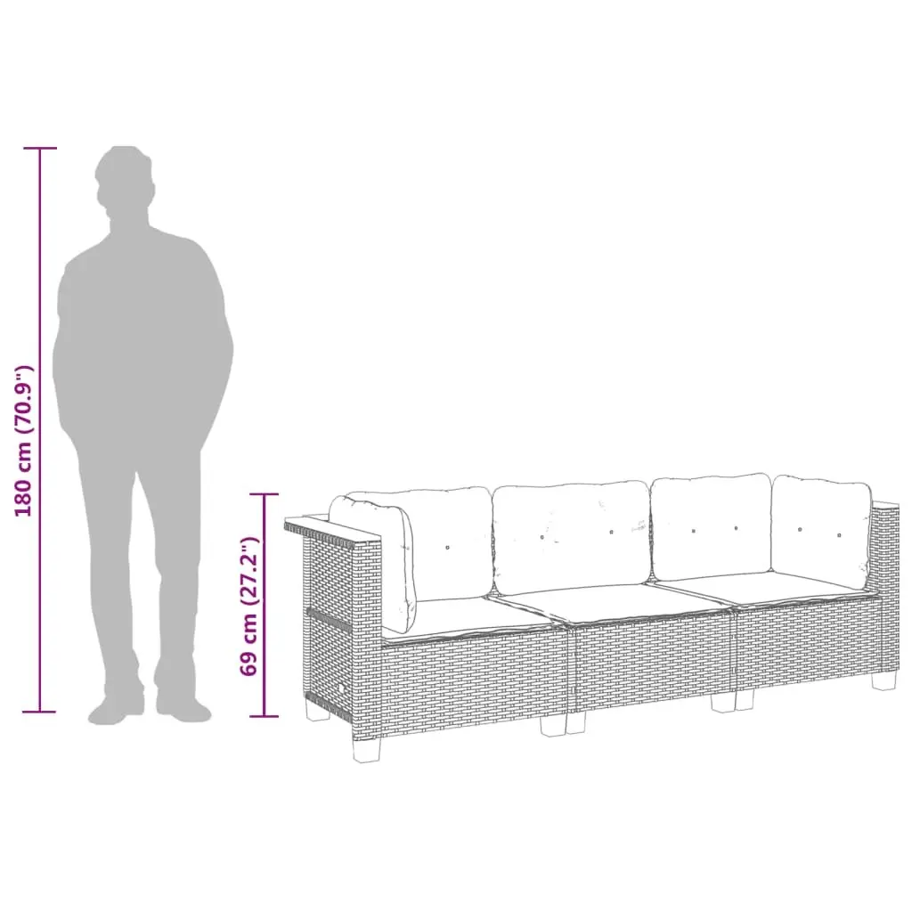 Outdoor Garden Sofa Grey 3-Seater PE Rattan Modular Lounge Furniture