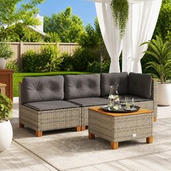 3-Seater Garden Sofa with Cushions Grey Poly Rattan Outdoor Lounge Furniture