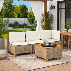Outdoor Garden Sofa 3-Seater Lounge Furniture PE Rattan Beige with Cushions