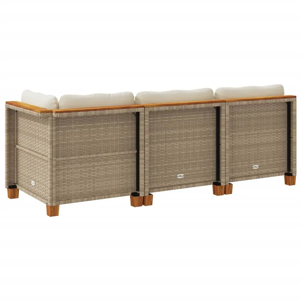 3-Seater Garden Sofa Beige PE Rattan with Cushions Outdoor Lounge Furniture