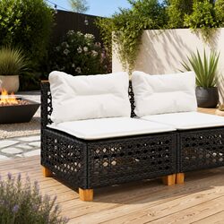 Compact Black Modular Garden Sofa with Cushions