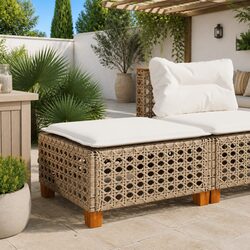 Outdoor Foot Rest Garden Stool with Cushion Beige Rattan Lounge Set Modular