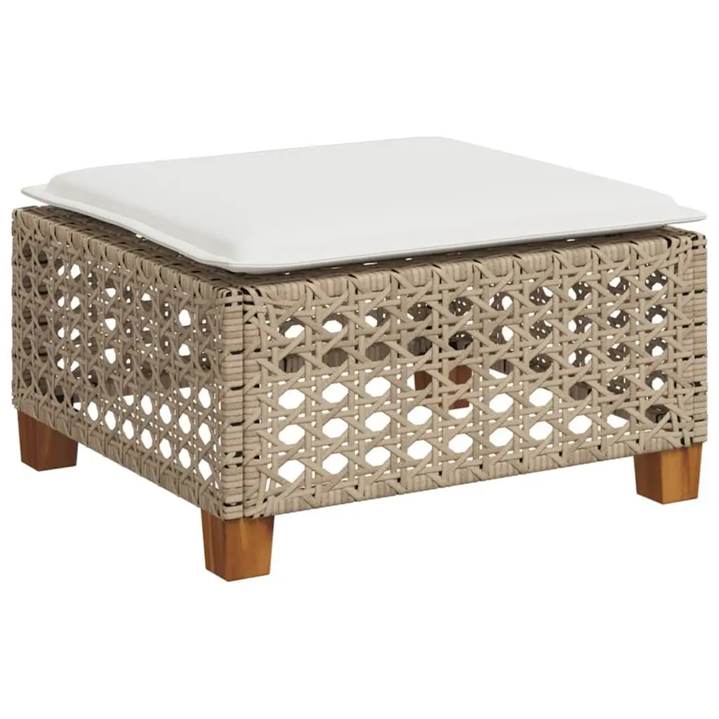 Outdoor Foot Rest Garden Stool with Cushion Beige Rattan Lounge Set Modular