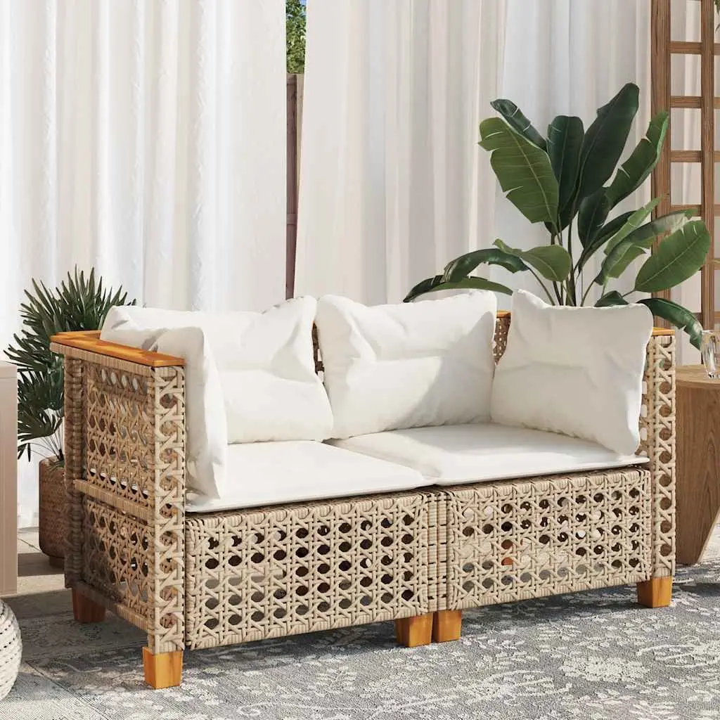 Outdoor Corner Sofa Set Beige 2 Piece Durable Poly Rattan with Thick Cushions