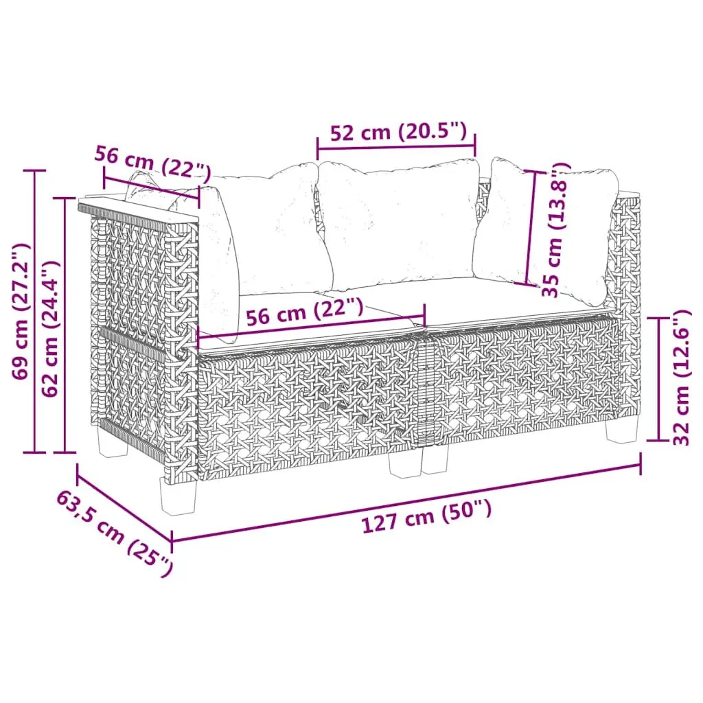 Outdoor Corner Sofa Set Beige 2 Piece Durable Poly Rattan with Thick Cushions
