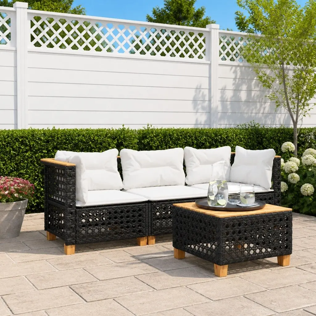 3-Seater Outdoor Garden Sofa Black PE Rattan Lounge with Cushions Modular