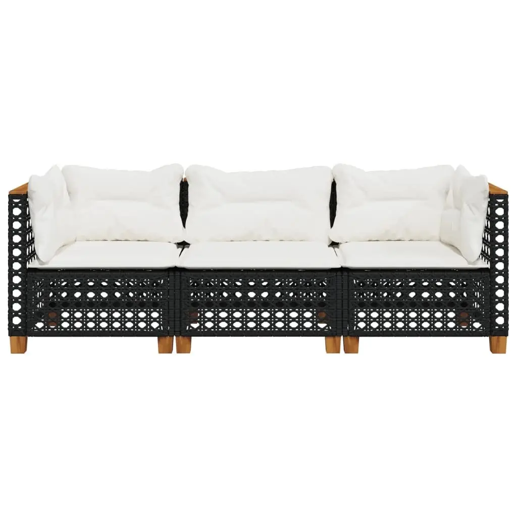 3-Seater Outdoor Garden Sofa Black PE Rattan Lounge with Cushions Modular