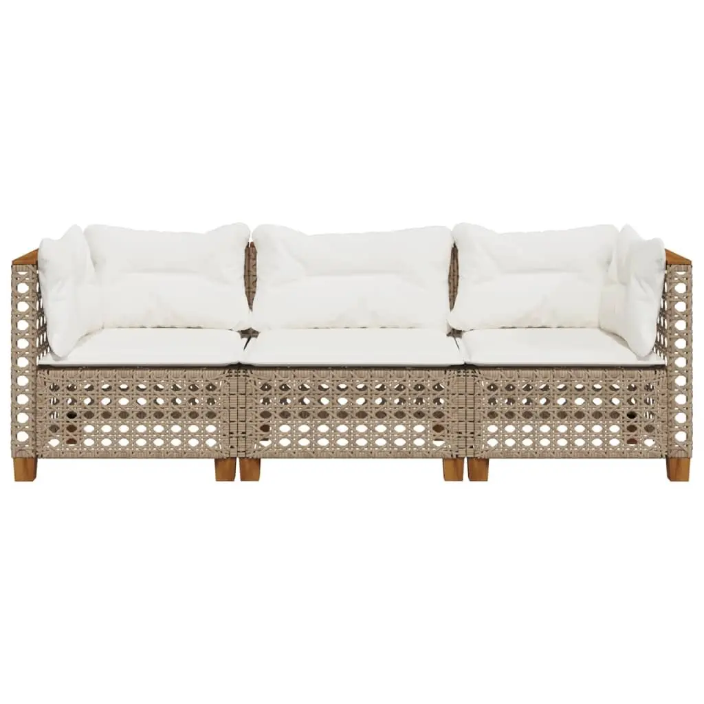 3-Seater Outdoor Garden Sofa with Cushions Beige Poly Rattan Lounge Seating