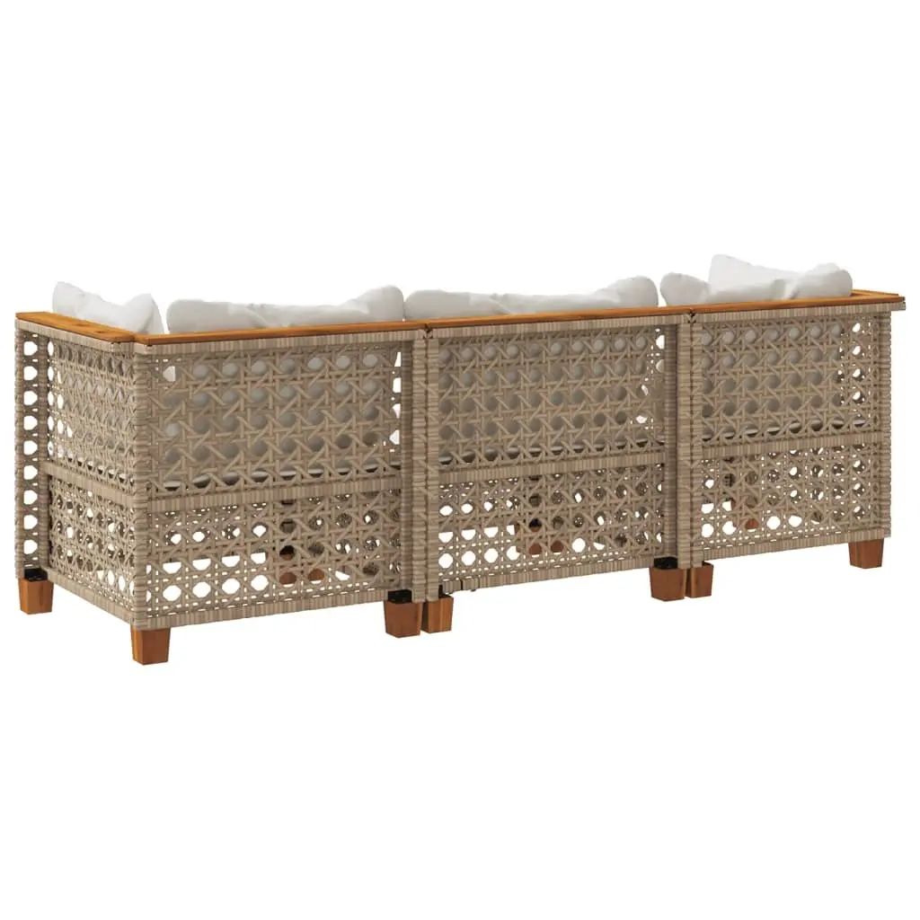 3-Seater Outdoor Garden Sofa with Cushions Beige Poly Rattan Lounge Seating