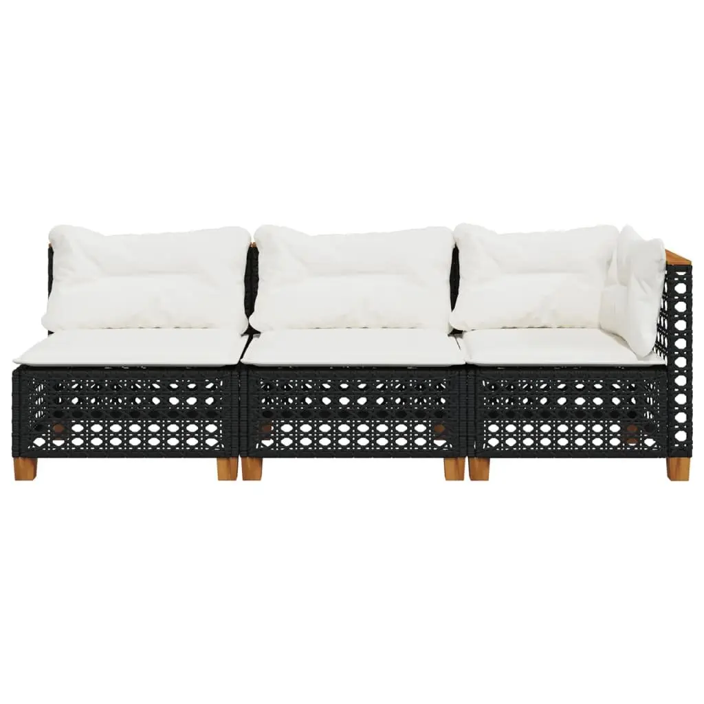 3-Seater Outdoor Garden Sofa with Cushions Black Poly Rattan Lounge Seating