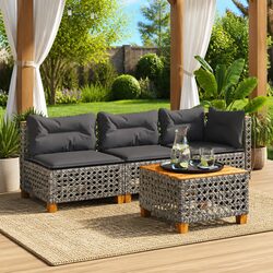 Grey 3-Seater Garden Sofa with Padded Cushions