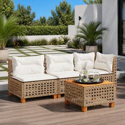 3-Seater Outdoor Sofa with Cushions in Beige Color