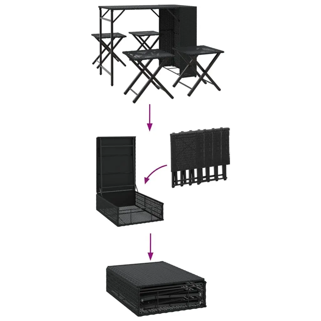 Garden Dining Set 5 Piece Foldable Outdoor Furniture Black Patio Table Stools