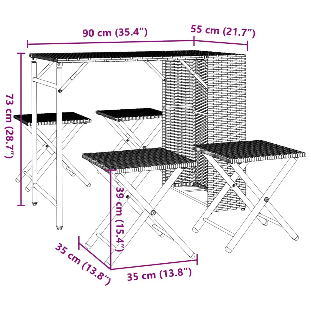 Garden Dining Set 5 Piece Foldable Outdoor Furniture Black Patio Table Stools