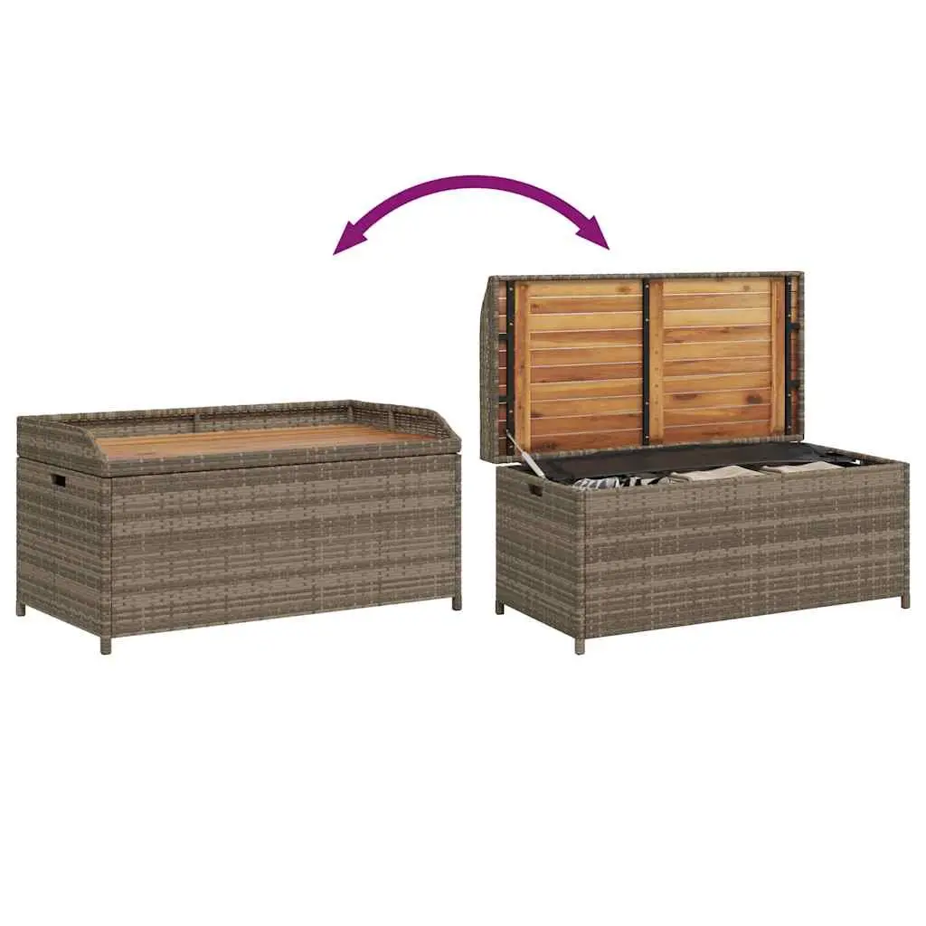 Outdoor Storage Bench Grey Acacia Wood Water-Resistant Storage Compartment