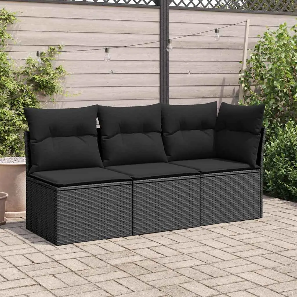 Armless Garden Sofa Black Modular Outdoor Seating with Cushions