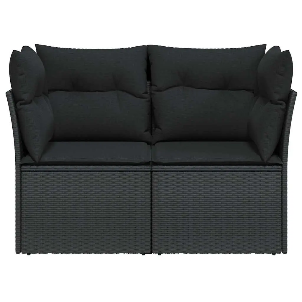 2-Seater Garden Sofa Black PE Rattan Outdoor Furniture with Cushions