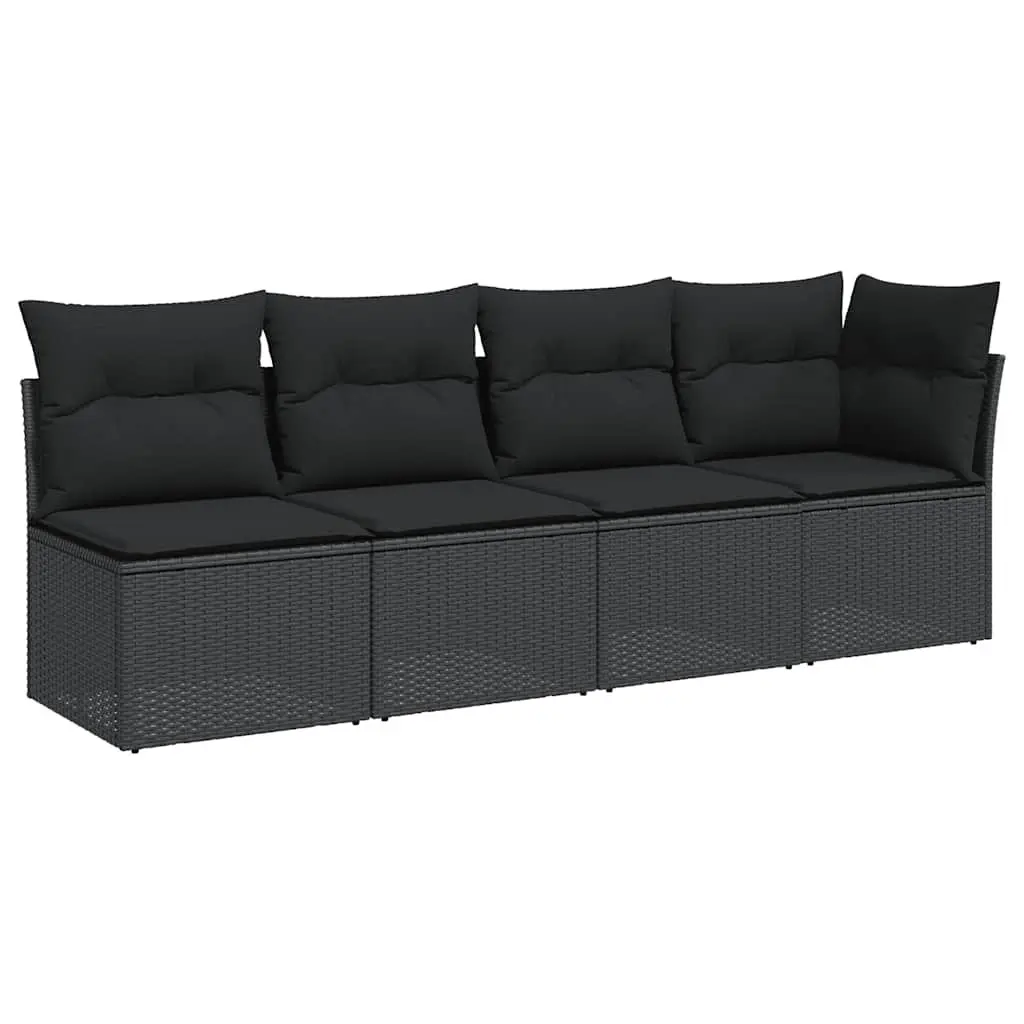 4-Seater Garden Sofa with Cushions Outdoor Patio Furniture Black Rattan Lounge