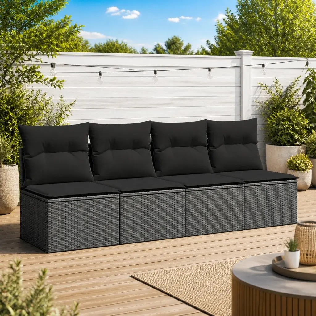 Outdoor Garden Sofa Black Modular 4-Seater with Cushions