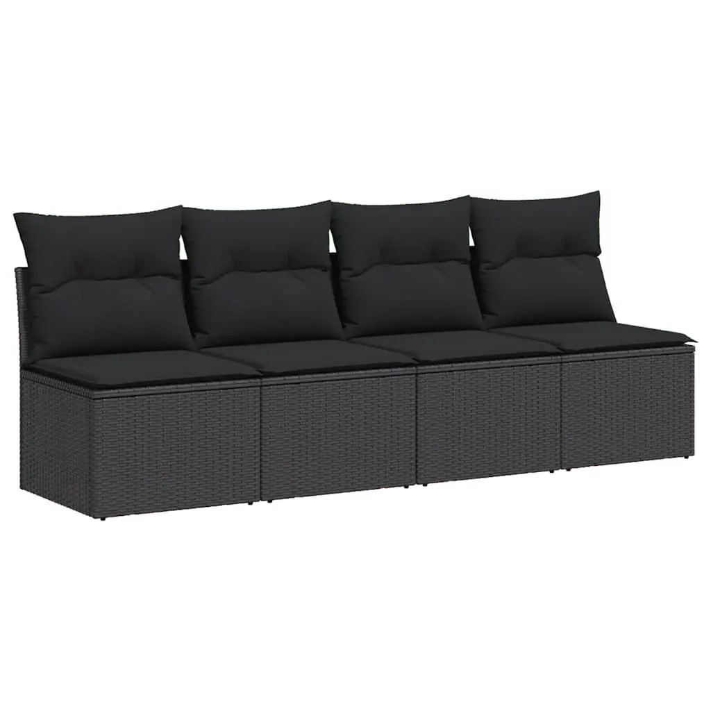 Outdoor Garden Sofa Black Modular 4-Seater with Cushions