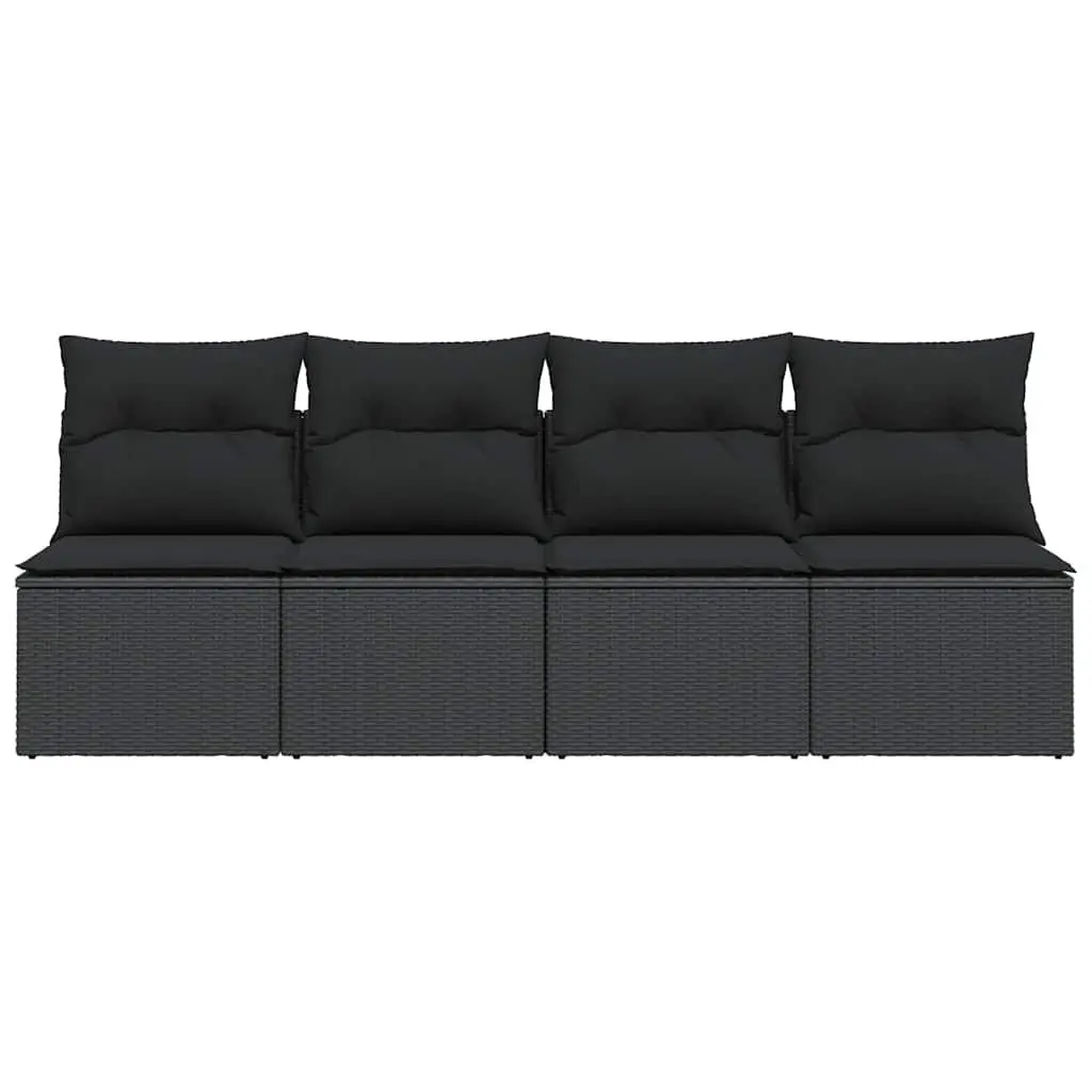 Outdoor Garden Sofa Black Modular 4-Seater with Cushions