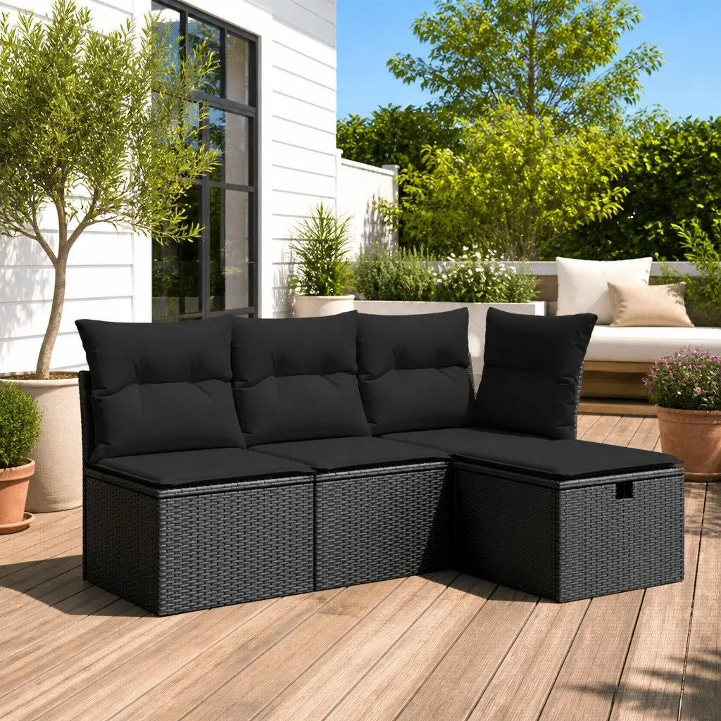 Garden Stool Black 55x55x37cm Storage Cushion PE Poly Rattan Weather-Resistant Outdoor Furniture