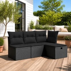 Garden Stool with Storage Cushion Outdoor Furniture Poly Rattan Black 55x55x37cm